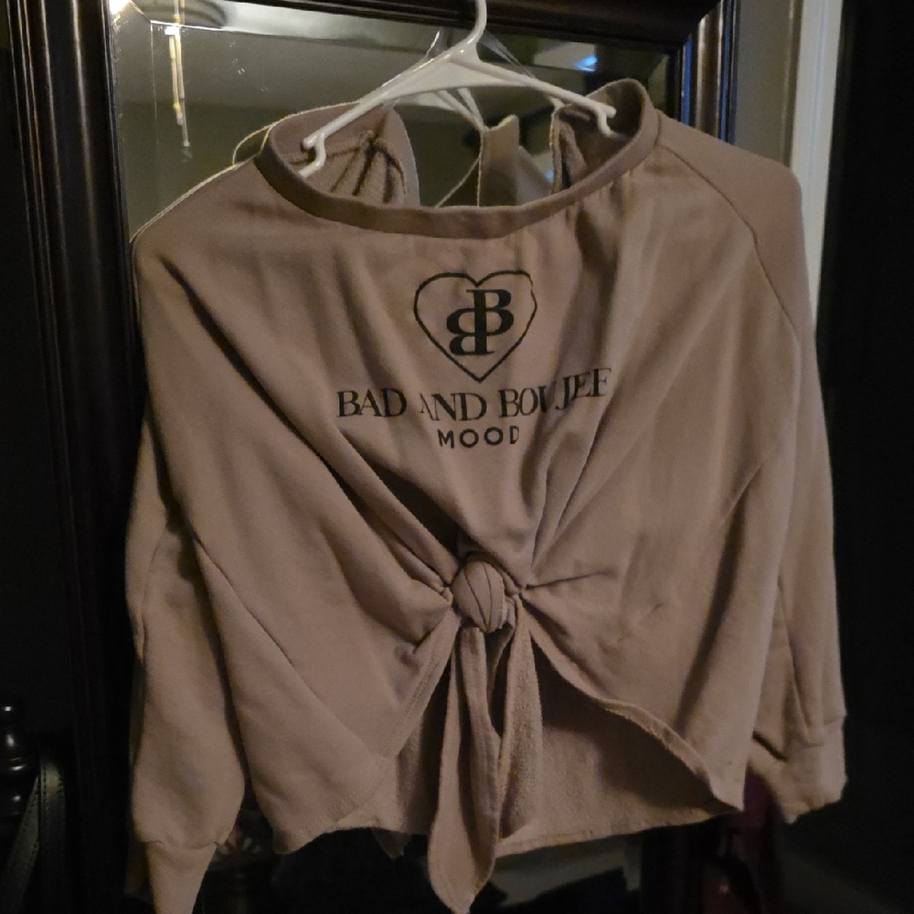 Fashion Nova Tan Bad and Boujee Mood Tie-Front Top